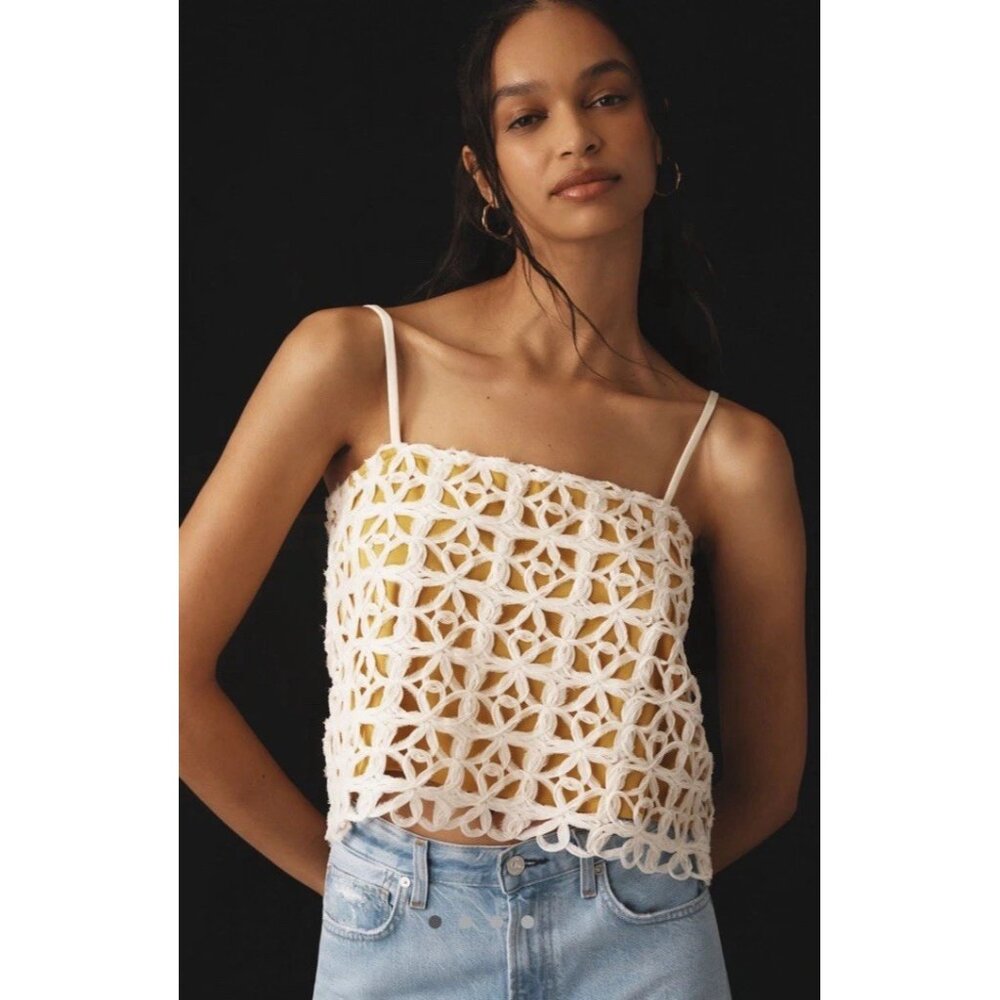 Anthropologie Blue Tassel Sleeveless Textured Top yellow color new nwt size XS